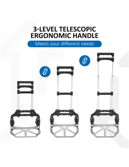 HOMCOM Aluminium Folding Hand Truck Trolley, Heavy Duty Foldable Sack Cart with Adjustable Telescoping Handle, 70KG Load Capacit - pic 154136 | FastDaddyshop