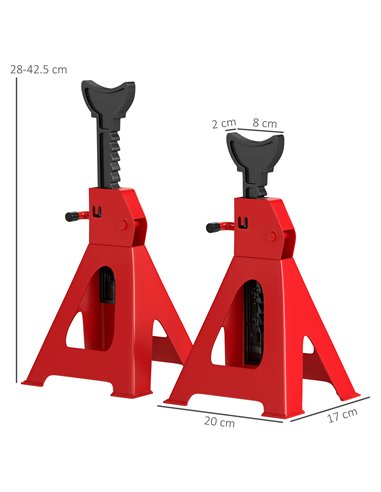 HOMCOM Axle Stands 2 Ton Car Jack Stands Pack of 2, 28-42.5 cm Height Adjustable Support Jack Stand, Heavy Duty Car Lift Tool fo