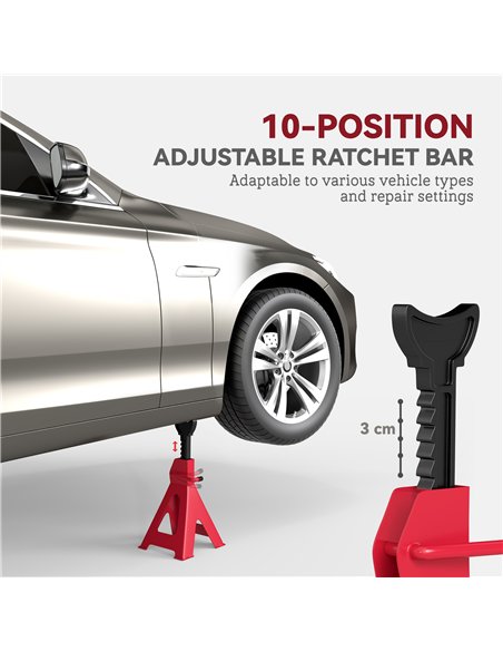 HOMCOM Axle Stands 2 Ton Car Jack Stands Pack of 2, 28-42.5 cm Height Adjustable Support Jack Stand, Heavy Duty Car Lift Tool fo - pic 154143 | FastDaddyshop