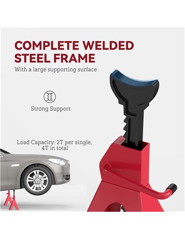 HOMCOM Axle Stands 2 Ton Car Jack Stands Pack of 2, 28-42.5 cm Height Adjustable Support Jack Stand, Heavy Duty Car Lift Tool fo