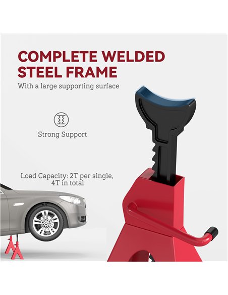 HOMCOM Axle Stands 2 Ton Car Jack Stands Pack of 2, 28-42.5 cm Height Adjustable Support Jack Stand, Heavy Duty Car Lift Tool fo - pic 154145 | FastDaddyshop