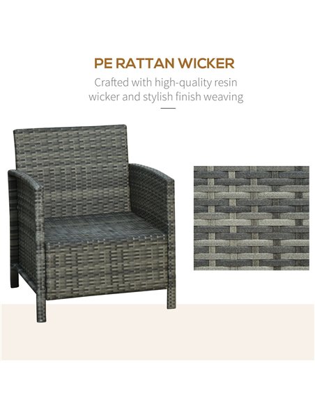 Outsunny 3 Pieces PE Rattan Bistro Set with Armchairs and Two-tier Side Table, Grey - pic 15415 | FastDaddyshop