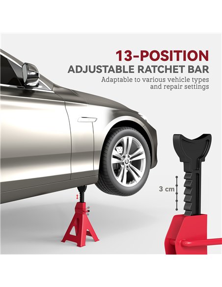 HOMCOM Axle Stands 3 Ton Car Jack Stands Pack of 2, 38.5-60 cm Height Adjustable Support Jack Stand, Heavy Duty Car Lift Tool fo - pic 154152 | FastDaddyshop