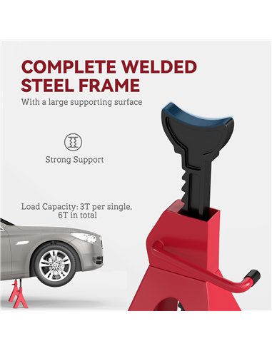 HOMCOM Axle Stands 3 Ton Car Jack Stands Pack of 2, 38.5-60 cm Height Adjustable Support Jack Stand, Heavy Duty Car Lift Tool fo