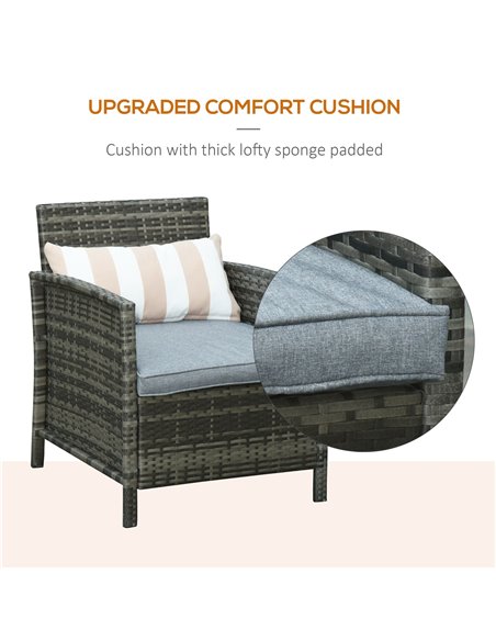 Outsunny 3 Pieces PE Rattan Bistro Set with Armchairs and Two-tier Side Table, Grey - pic 15416 | FastDaddyshop