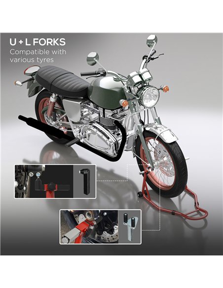 Homcom Rear Motorcycle Paddock Stand Motorbike Stand with Anti-Slip Mat, U-Shaped and L-Shaped Adapters, 200 kg Capacity, for 18 - pic 154161 | FastDaddyshop