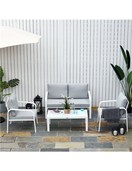 Outsunny 4pcs Garden Sofa Set with 2 Single Armchair, 1 Bench and 1 Coffee Table, White - pic 15420 | FastDaddyshop