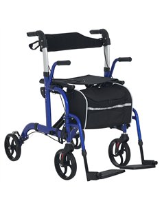 HOMCOM 2 in 1 Wheelchair Transport Chair & Folding Rollator Walker with Seat, Backrest, Footrest, Lightweight Walking Frame with