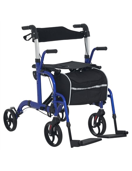 HOMCOM 2 in 1 Wheelchair Transport Chair & Folding Rollator Walker with Seat, Backrest, Footrest, Lightweight Walking Frame with - pic 154203 | FastDaddyshop