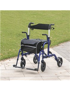 HOMCOM 2 in 1 Wheelchair Transport Chair & Folding Rollator Walker with Seat, Backrest, Footrest, Lightweight Walking Frame with 2