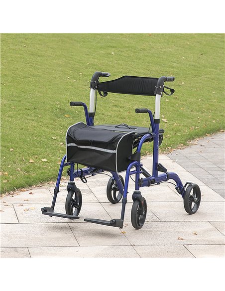 HOMCOM 2 in 1 Wheelchair Transport Chair & Folding Rollator Walker with Seat, Backrest, Footrest, Lightweight Walking Frame with - pic 154204 | FastDaddyshop