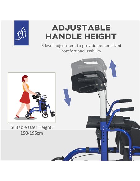 HOMCOM 2 in 1 Wheelchair Transport Chair & Folding Rollator Walker with Seat, Backrest, Footrest, Lightweight Walking Frame with - pic 154207 | FastDaddyshop