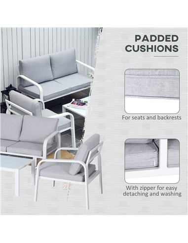 Outsunny 4pcs Garden Sofa Set with 2 Single Armchair, 1 Bench and 1 Coffee Table, White