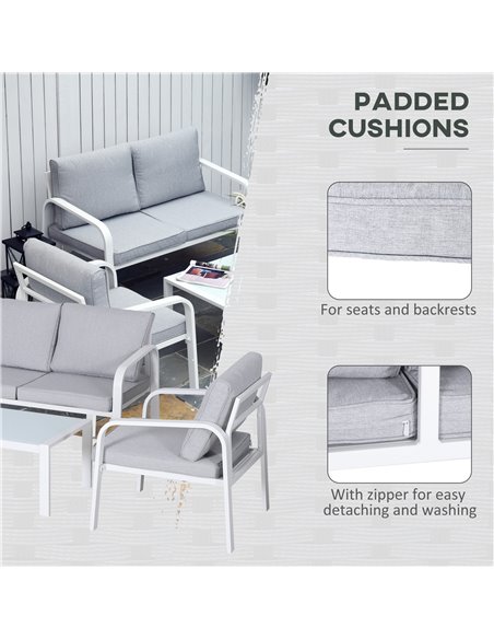Outsunny 4pcs Garden Sofa Set with 2 Single Armchair, 1 Bench and 1 Coffee Table, White - pic 15422 | FastDaddyshop