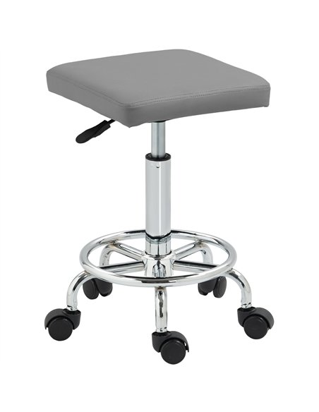 HOMCOM Adjustable PU Leather Rolling Stool - Grey - pic 154221 | FastDaddyshop