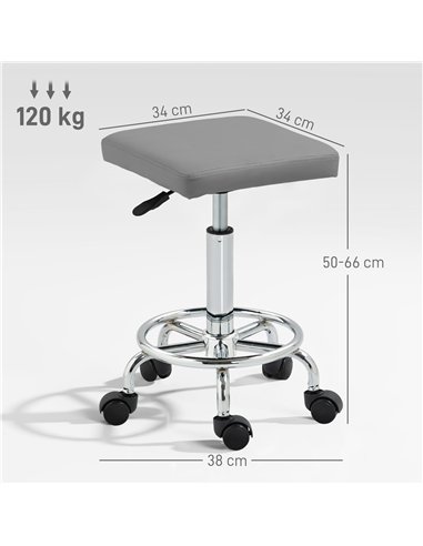 HOMCOM Adjustable PU Leather Rolling Stool - Grey