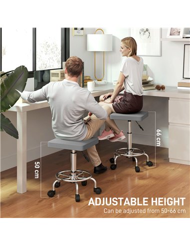 HOMCOM Adjustable PU Leather Rolling Stool - Grey
