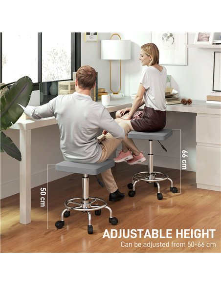 HOMCOM Adjustable PU Leather Rolling Stool - Grey - pic 154224 | FastDaddyshop