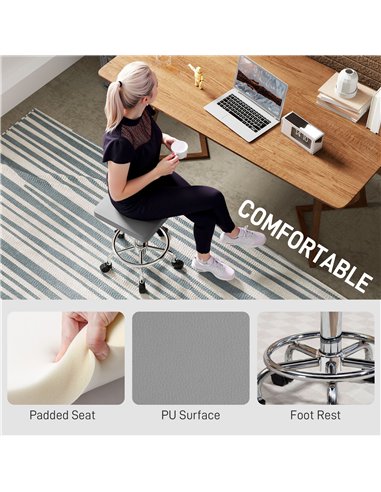 HOMCOM Adjustable PU Leather Rolling Stool - Grey