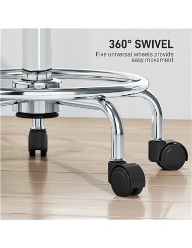 HOMCOM Adjustable PU Leather Rolling Stool - Grey