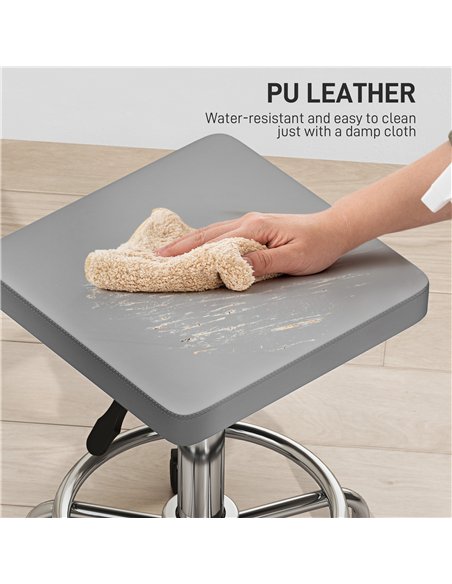 HOMCOM Adjustable PU Leather Rolling Stool - Grey - pic 154227 | FastDaddyshop