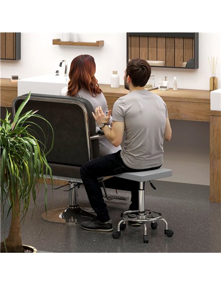 HOMCOM Adjustable PU Leather Rolling Stool - Grey - pic 154228 | FastDaddyshop