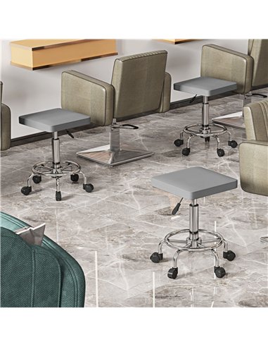 HOMCOM Adjustable PU Leather Rolling Stool - Grey
