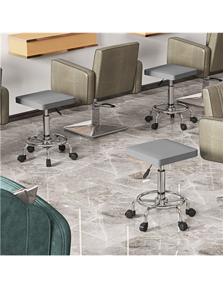 HOMCOM Adjustable PU Leather Rolling Stool - Grey - pic 154229 | FastDaddyshop