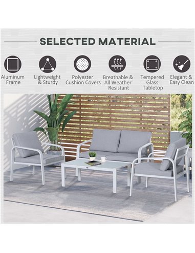 Outsunny 4-Seater Outdoor PE Rattan Table and Chairs Set White/Grey