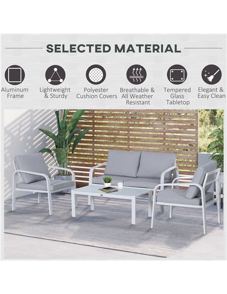 Outsunny 4-Seater Outdoor PE Rattan Table and Chairs Set White/Grey - pic 15423 | FastDaddyshop