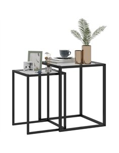 HOMCOM Nesting Tables Set of 2, Side End Table with Tempered Glass Top and Steel Frame for Living Room, Bedroom, Black