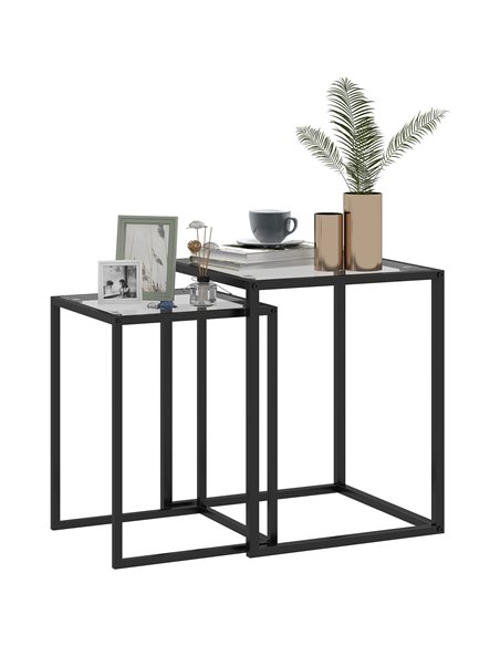 HOMCOM Nesting Tables Set of 2, Side End Table with Tempered Glass Top and Steel Frame for Living Room, Bedroom, Black - pic 154230 | FastDaddyshop