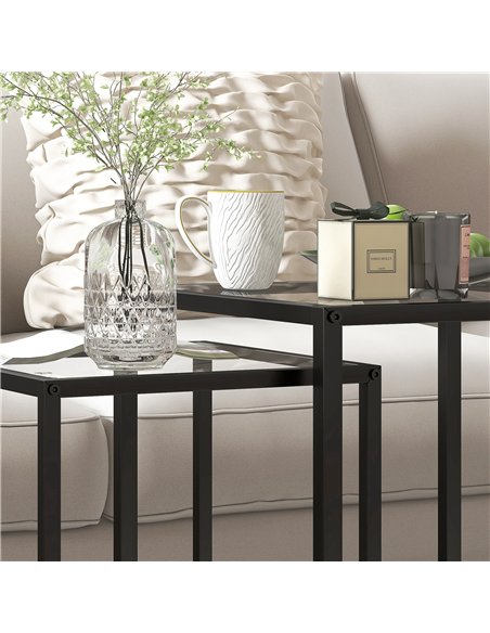HOMCOM Nesting Tables Set of 2, Side End Table with Tempered Glass Top and Steel Frame for Living Room, Bedroom, Black - pic 154238 | FastDaddyshop