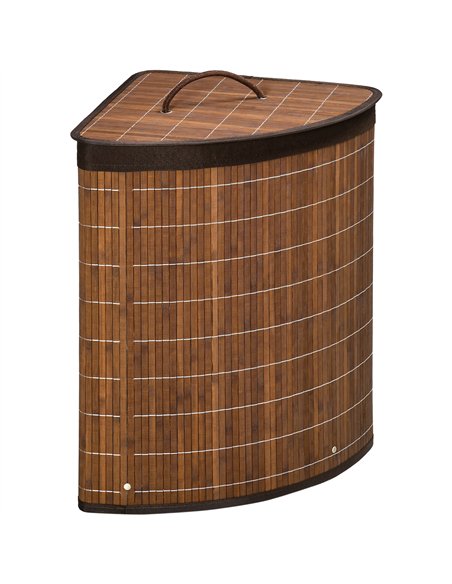 HOMCOM Bamboo Laundry Basket with Lid, 55 Litres Laundry Hamper with Removable Washable Lining,  Corner Washing Baskets, 38 x 38 - pic 154239 | FastDaddyshop