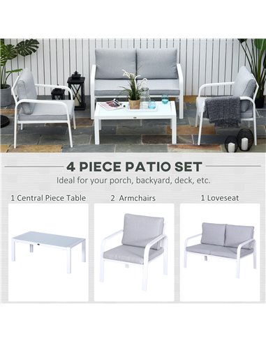 Outsunny 4-Seater Outdoor PE Rattan Table and Chairs Set White/Grey