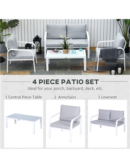 Outsunny 4-Seater Outdoor PE Rattan Table and Chairs Set White/Grey - pic 15424 | FastDaddyshop