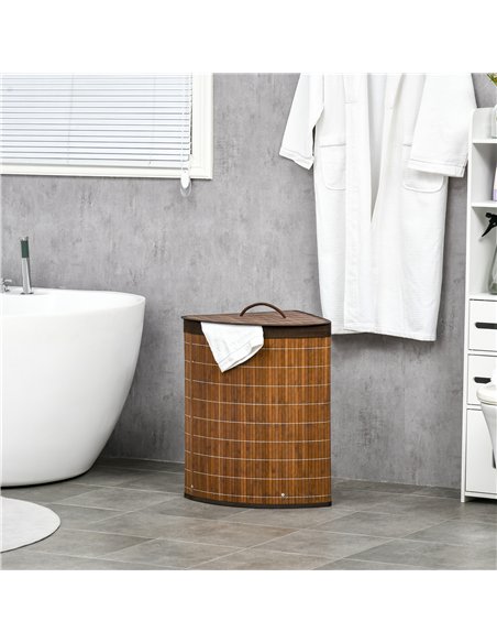 HOMCOM Bamboo Laundry Basket with Lid, 55 Litres Laundry Hamper with Removable Washable Lining,  Corner Washing Baskets, 38 x 38 - pic 154240 | FastDaddyshop
