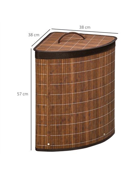HOMCOM Bamboo Laundry Basket with Lid, 55 Litres Laundry Hamper with Removable Washable Lining,  Corner Washing Baskets, 38 x 38 - pic 154241 | FastDaddyshop