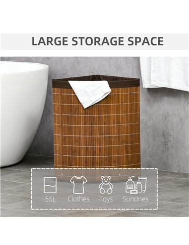 HOMCOM Bamboo Laundry Basket with Lid, 55 Litres Laundry Hamper with Removable Washable Lining,  Corner Washing Baskets, 38 x 38