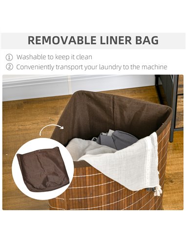 HOMCOM Bamboo Laundry Basket with Lid, 55 Litres Laundry Hamper with Removable Washable Lining,  Corner Washing Baskets, 38 x 38