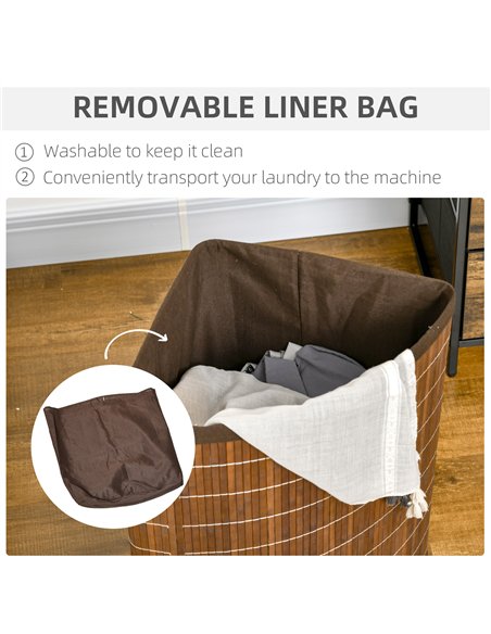 HOMCOM Bamboo Laundry Basket with Lid, 55 Litres Laundry Hamper with Removable Washable Lining,  Corner Washing Baskets, 38 x 38 - pic 154243 | FastDaddyshop
