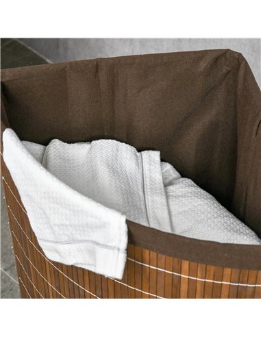 HOMCOM Bamboo Laundry Basket with Lid, 55 Litres Laundry Hamper with Removable Washable Lining,  Corner Washing Baskets, 38 x 38