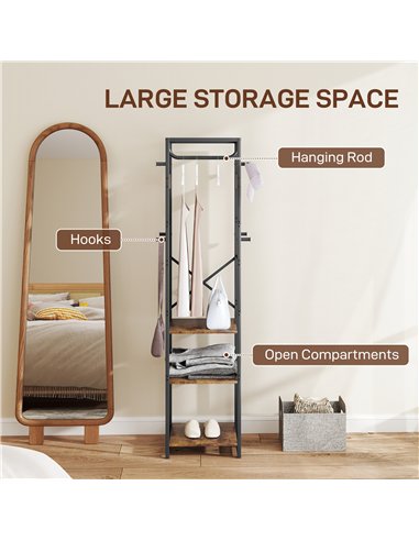 HOMCOM Multi-Storage Clothes Rack - Brown/Black