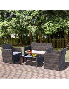 Outsunny 4 Pieces PE Rattan Garden Sofa Set with Loveseat, Armchairs and Coffee Table, Brown 2