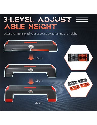 HOMCOM Aerobic Step, 10cm, 15cm & 20cm Height Adjustable Exercise Stepper for Exercise Workout, Nonslip Step Board Great for Hom