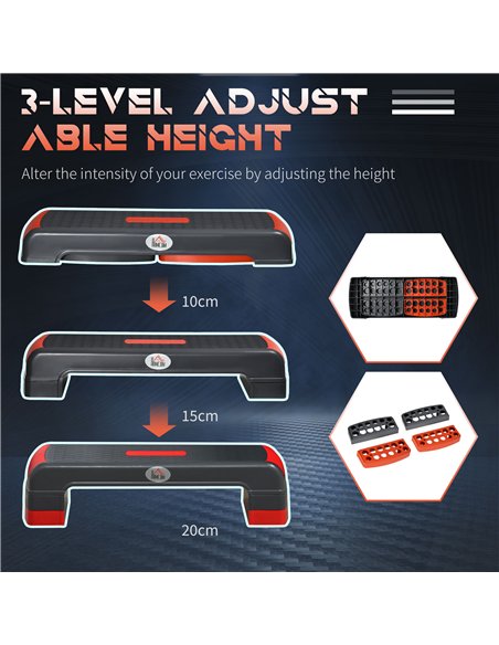 HOMCOM Aerobic Step, 10cm, 15cm & 20cm Height Adjustable Exercise Stepper for Exercise Workout, Nonslip Step Board Great for Hom - pic 154288 | FastDaddyshop