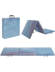 HOMCOM 6FT Foldable Gymnastics Mat, Tri-Fold 2" Thick Crash Mat with Carry Strap Handles for Home Training, Sky Blue
