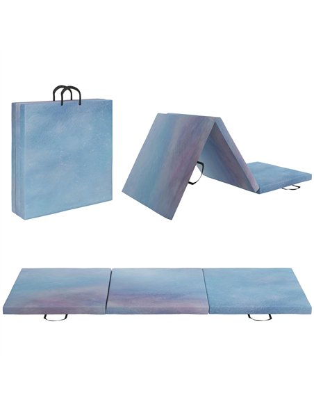 HOMCOM 6FT Foldable Gymnastics Mat, Tri-Fold 2" Thick Crash Mat with Carry Strap Handles for Home Training, Sky Blue - pic 154293 | FastDaddyshop