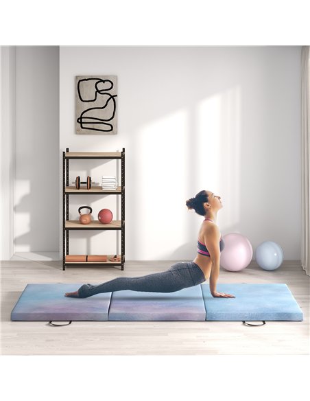 HOMCOM 6FT Foldable Gymnastics Mat, Tri-Fold 2" Thick Crash Mat with Carry Strap Handles for Home Training, Sky Blue - pic 154294 | FastDaddyshop