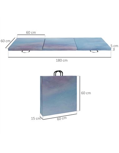 HOMCOM 6FT Foldable Gymnastics Mat, Tri-Fold 2" Thick Crash Mat with Carry Strap Handles for Home Training, Sky Blue